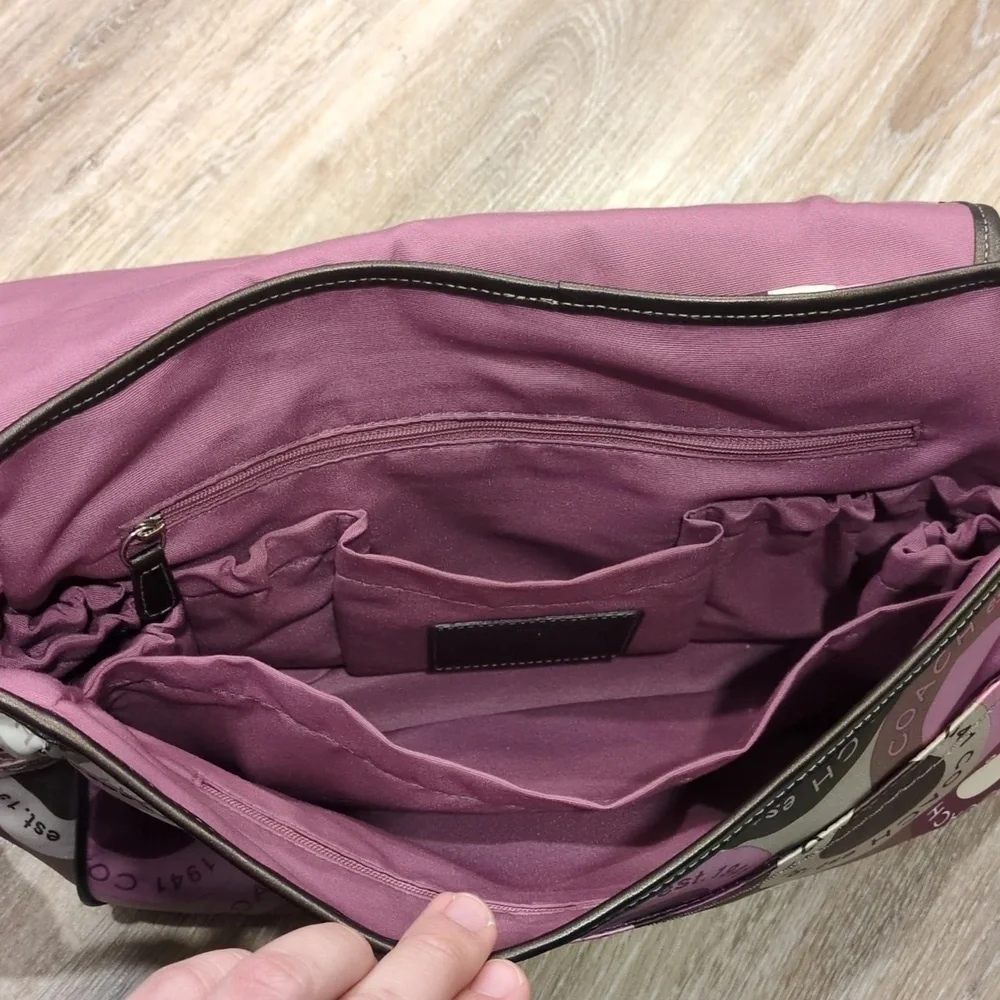 👶🎒Coach Pink/Purple & Brown Circle Diaper Baby Bag w/ Changing Pad👶🎒